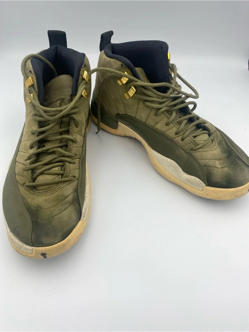Jordan Men’s Olive Green and Black High-Top Sneakers with Gold Accents